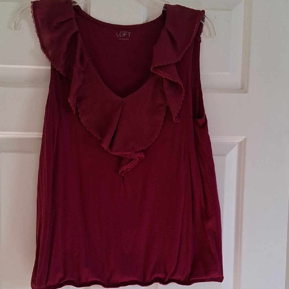LOFT Sleeveless Ruffled Maroon Blouse